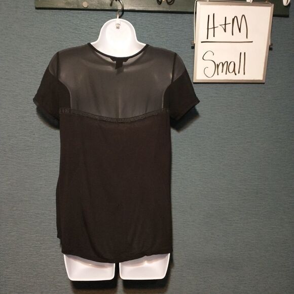 H&M sheer shouldered black T-shirt size small - Picture 3 of 4